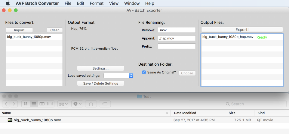 AVF Batch Exporter interface