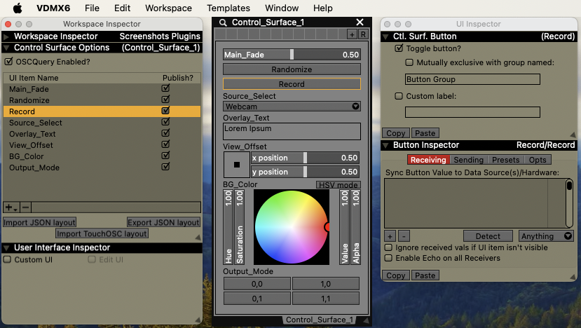 The basic parts of the Control Surface: a section preset UI item (at the very top), several standard UI elements, and related inspectors."