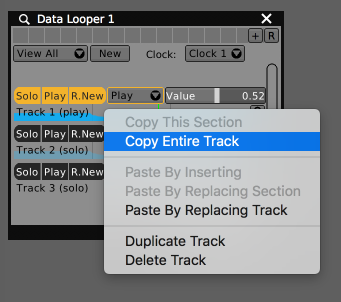 The Data Looper's contextual menu.