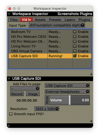 AVFoundation video digitizer inspector.