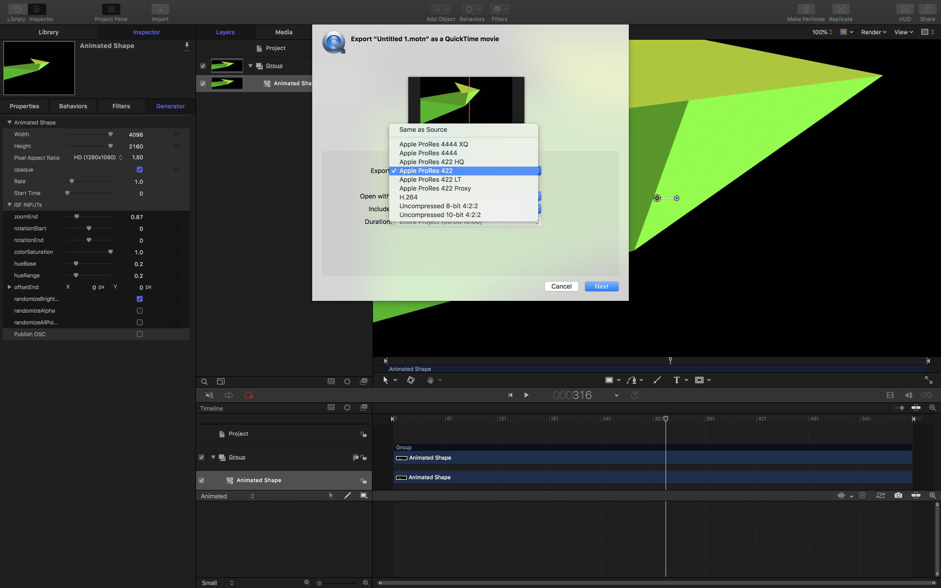 Exporting a Motion project as a movie file.