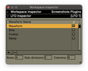 Inspector options for an LFO plugin.