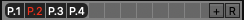 A section preset UI item with 4 preset- 'P.2' was the last triggered preset. The UI item is in 'write' mode- clicking on a preset will update that preset (instead of restoring it).