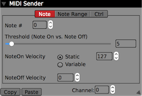 The MIDI Sender Inspector, configured to output a single note.