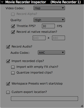 The inspector for the Movie Recorder.