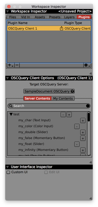 OSCQuery Client inspector"