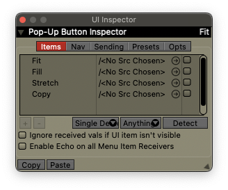 The Pop-Up Button Inspector, displaying its list of menu items.