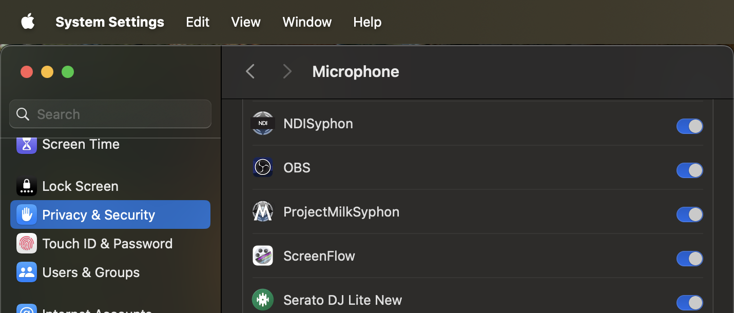 ProjectMilkSyphon permissions in System Settings