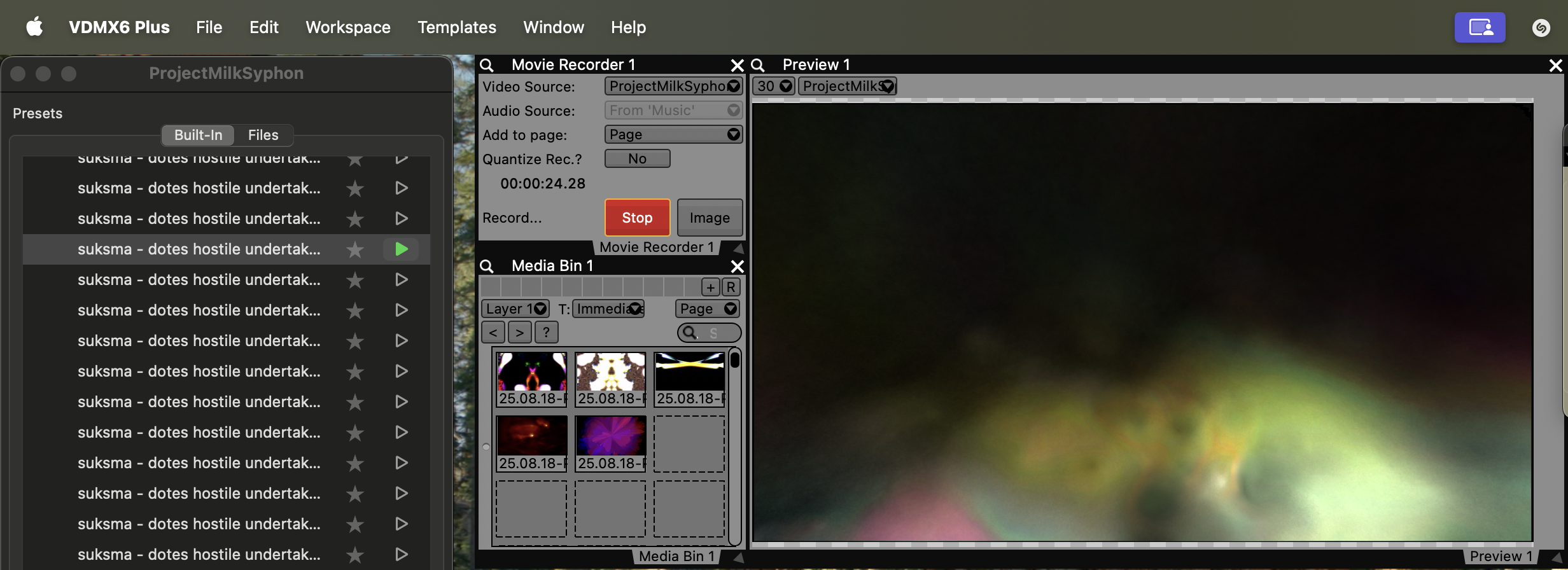 ProjectMilkSyphon Syphon to VDMX6 for recording