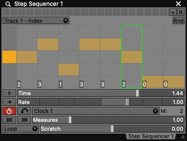 A step sequencer editing an Index track.