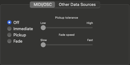 The soft takeover options- there are two different sets of these options, one for sliders and another for buttons.