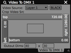 A Video To DMX plugin outputting an uncropped 'Layer 1' to a 40x30 target