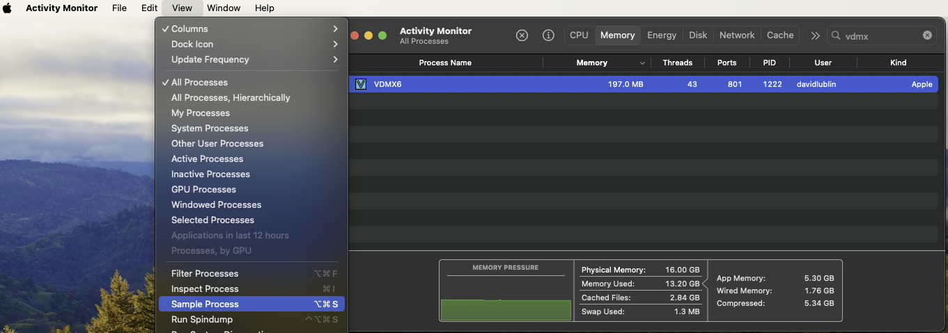 Using Activity Monitor to take a Stack Trace of VDMX6